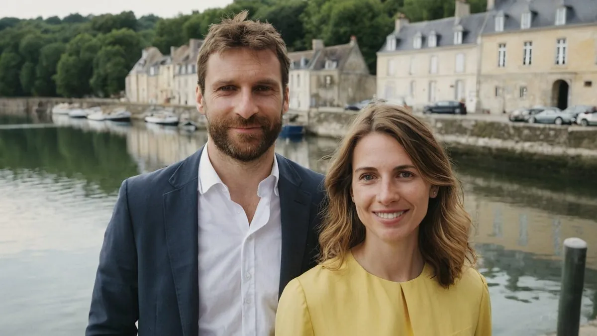 Couple qui s'est rencontré près de chez soi, souriant au bord de l'eau