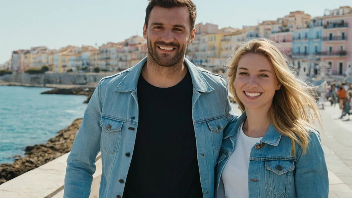 Faire des rencontres près de chez soi Couple qui s'est rencontré près de chez soi, souriant au bord de l'eau