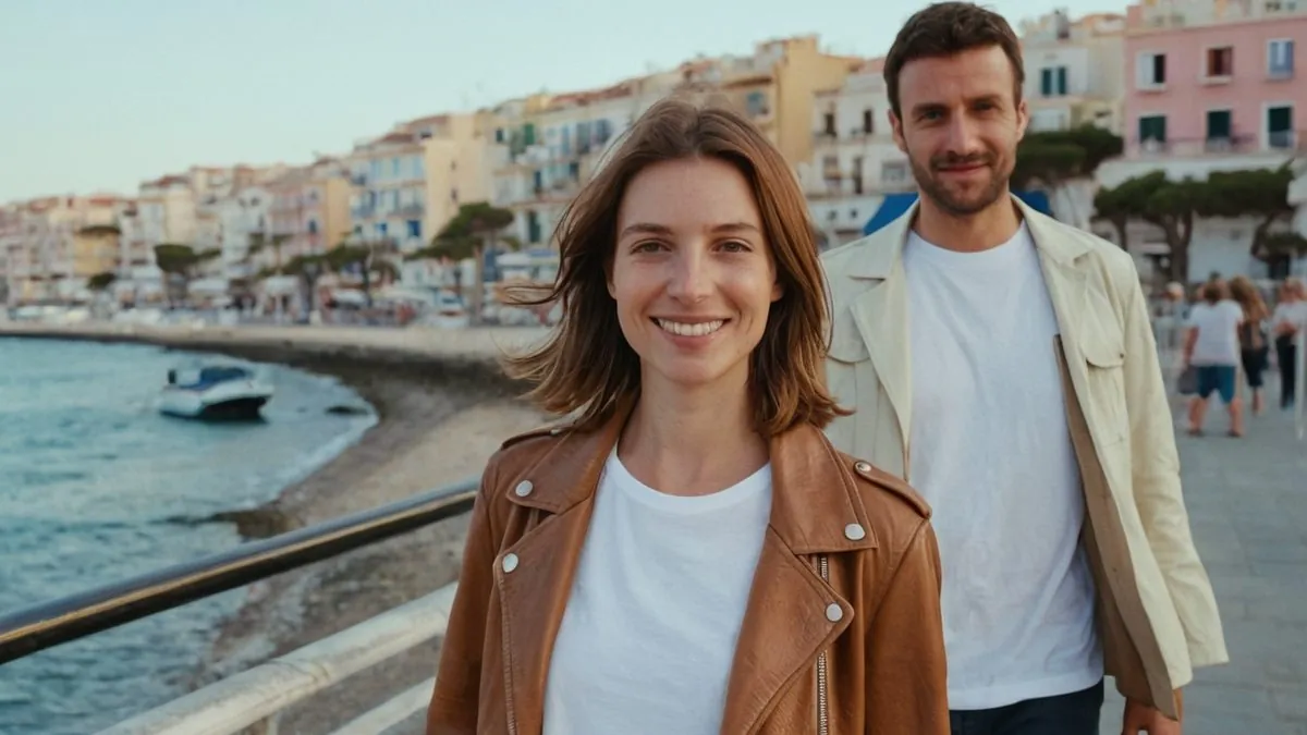 Couple qui s'est rencontré près de chez soi, souriant au bord de l'eau