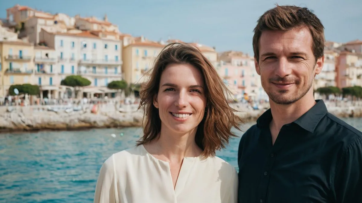 Couple qui s'est rencontré près de chez soi, souriant au bord de l'eau