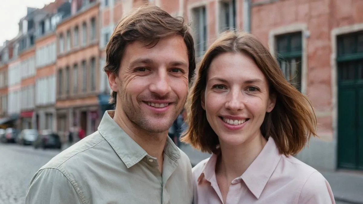 Faire des rencontres près de chez soi Couple qui s'est rencontré près de chez soi, souriant dans une rue du centre-ville