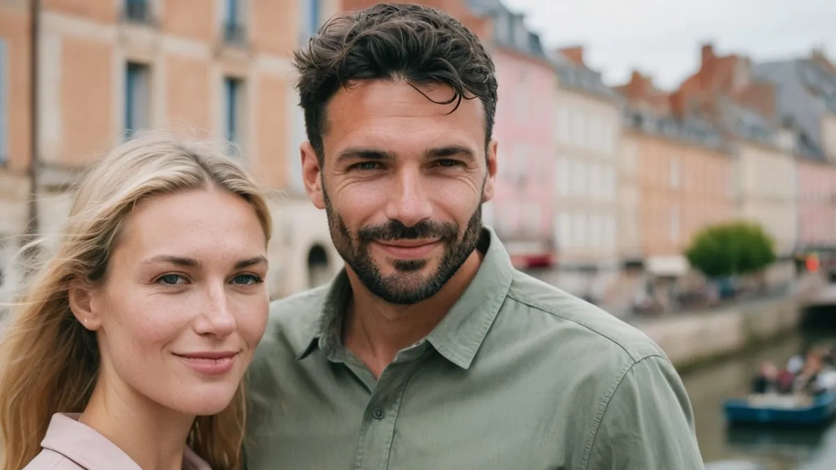 Rencontre entre célibataires près de chez soi : un homme et une femme dans une rue du centre-ville