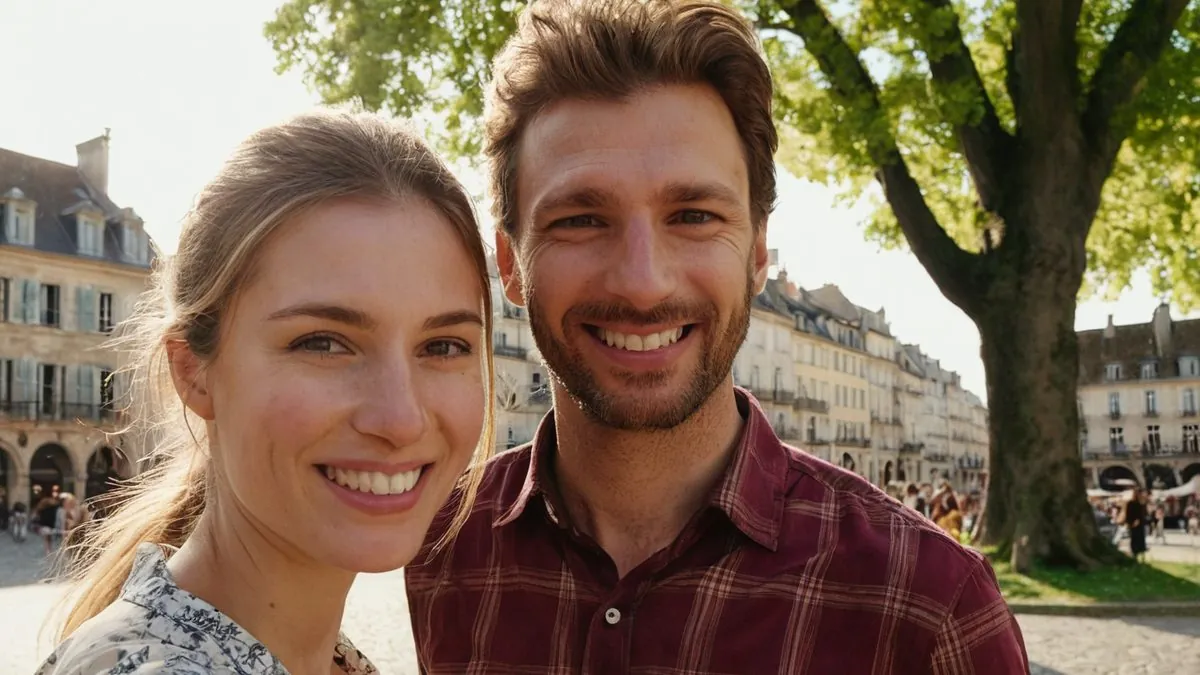 Rencontres près de chez soi Premier rendez-vous près de chez soi : homme et femme célibataires sur une place du centre