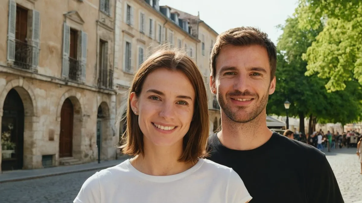 Rencontre entre célibataires à Nantes : un homme et une femme sur une place du centre